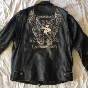 Leather embroidered HD biker jacket